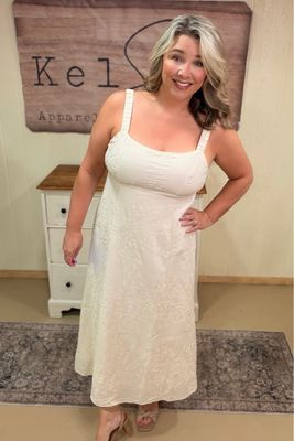 Natural Embroidery Midi Dress