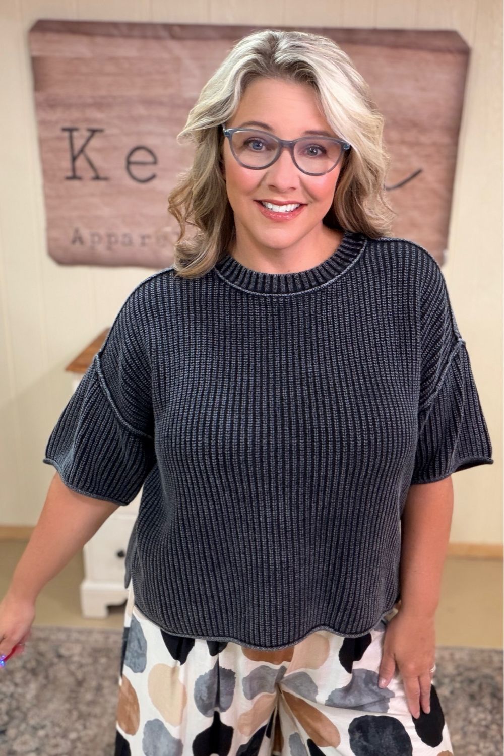 Washed Black Short Sleeve Sweater