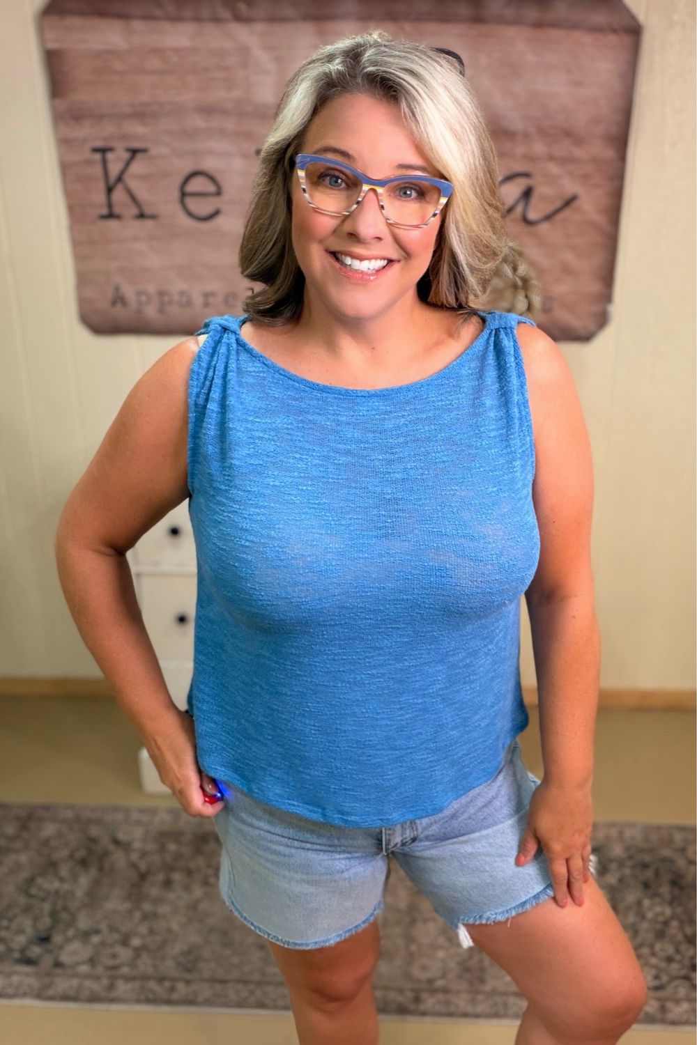 Cornflower Hacci Slub Boatneck Tank