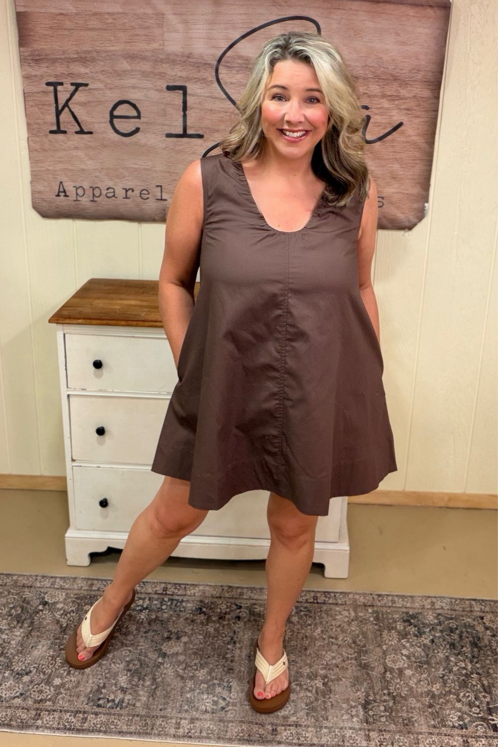 Brown Cotton Poplin Mini Dress