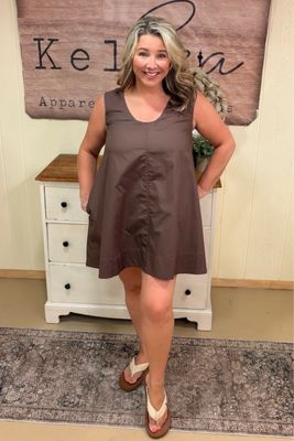 Brown Cotton Poplin Mini Dress