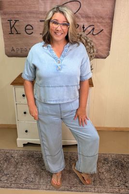 Light Wash Lyocell Barrel Leg Pants