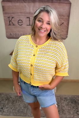 Sunshine Striped Waffle Stitch Cardigan