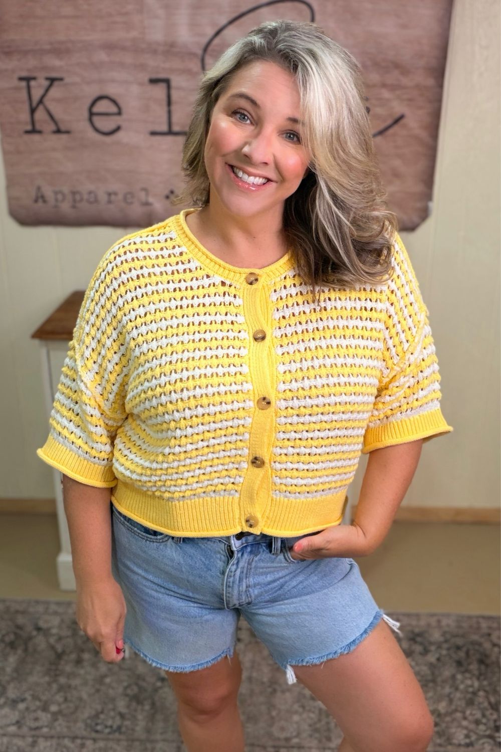 Sunshine Striped Waffle Stitch Cardigan