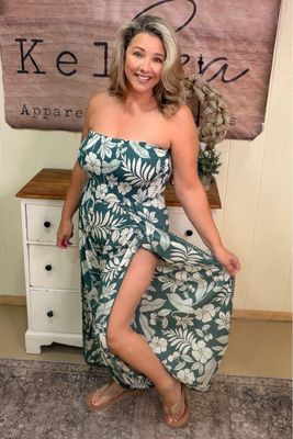 Jade Tropical Tulip Leg Strapless Jumpsuit