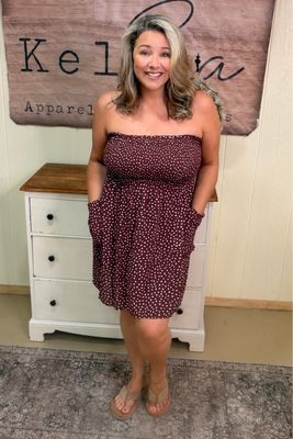 Plum Raisin Dot Strapless Mini Dress