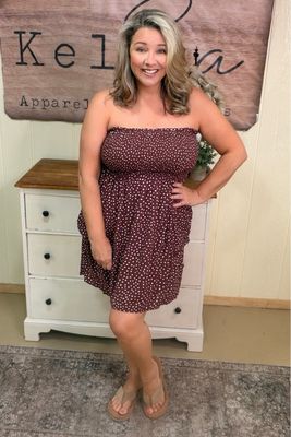 Plum Raisin Dot Strapless Mini Dress