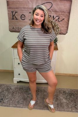 Silken Taupe Pointelle Knit Short Set