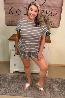 Silken Taupe Pointelle Knit Short Set