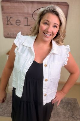 White Twill Ruffle Sleeve Vest