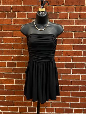 Black Strapless Ruched Romper