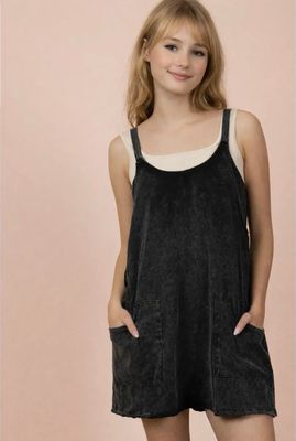 Washed Black Soft Sundress-Romper