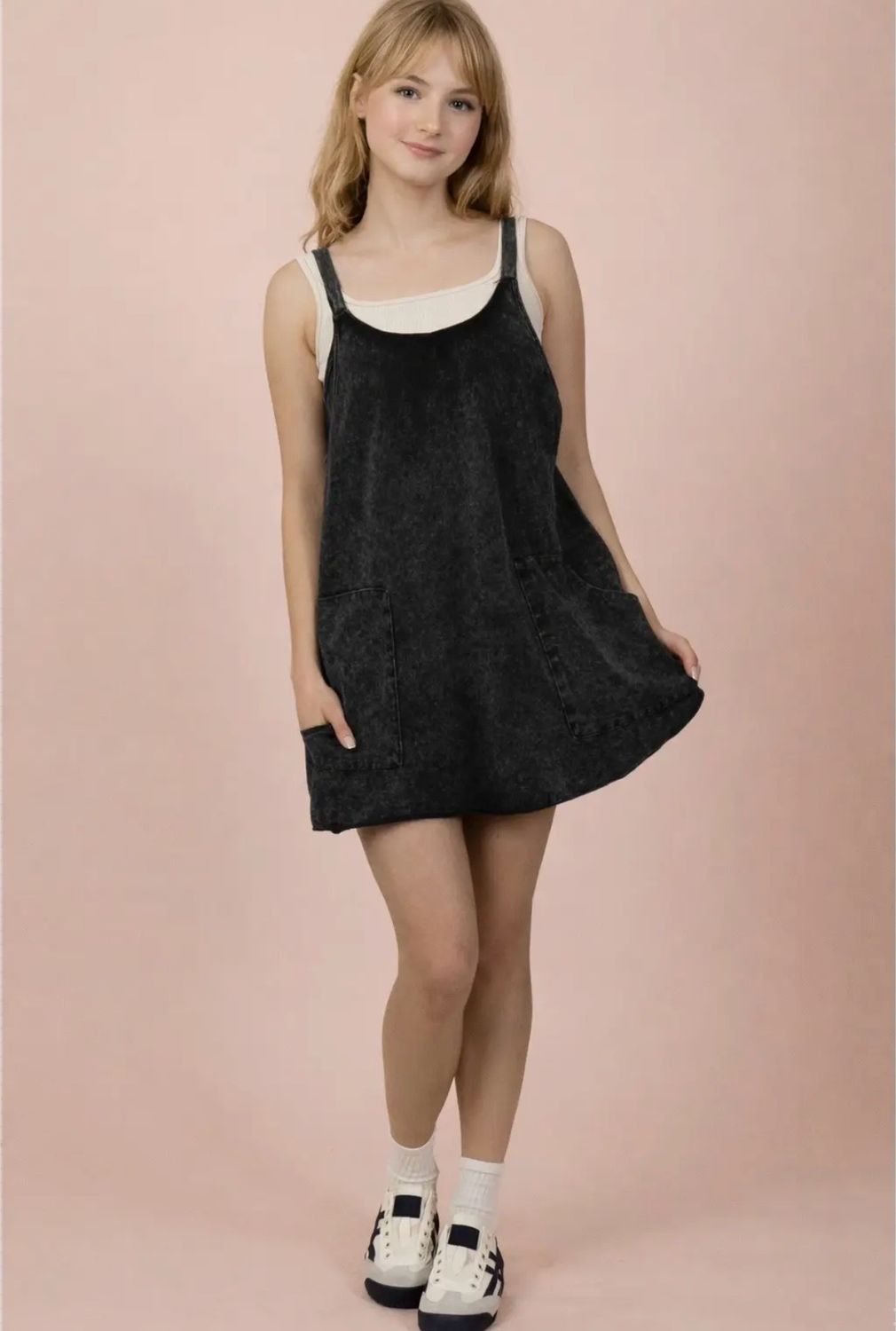Washed Black Soft Sundress-Romper