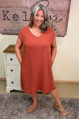 Baked Clay Woven Oversized Shift Dress