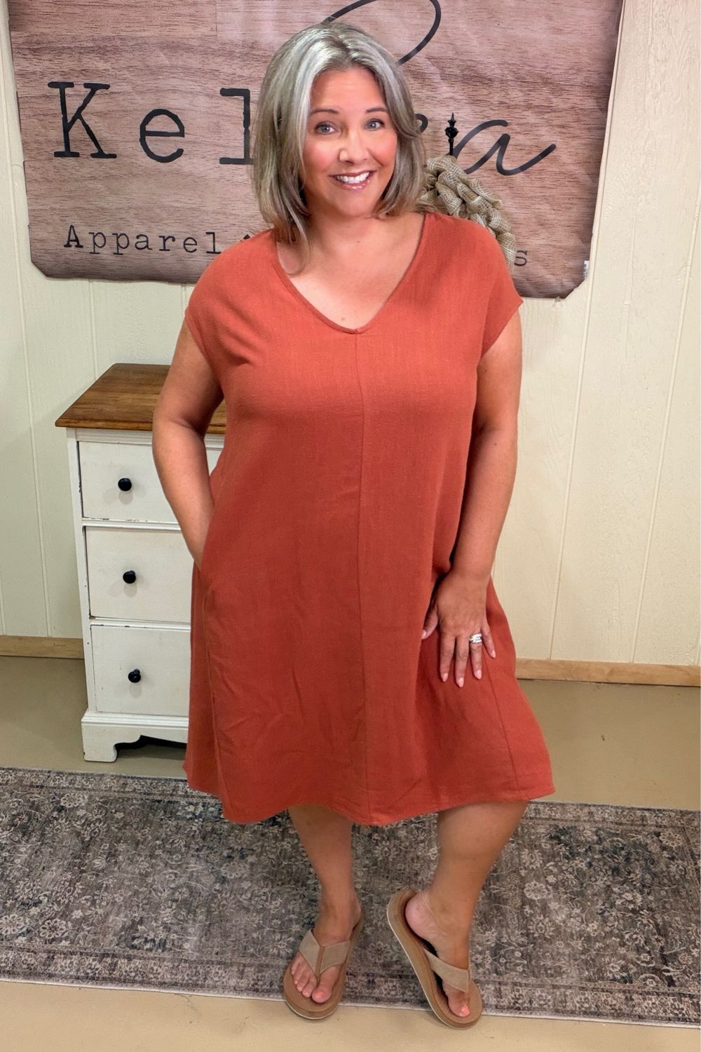 Baked Clay Woven Oversized Shift Dress