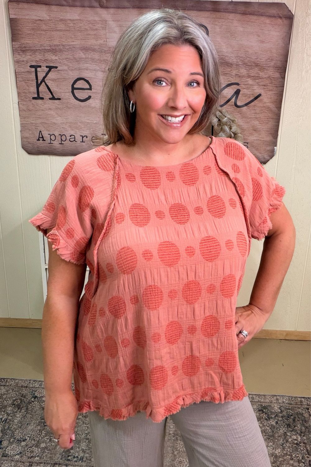 Terracotta Textured Dot Oversized Top