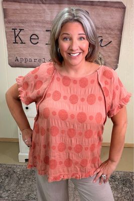 Terracotta Textured Dot Oversized Top