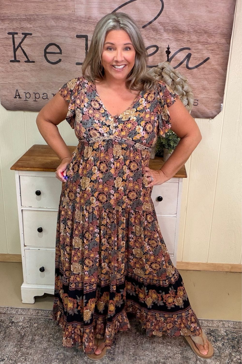 Earthtone Floral Boho Maxi Dress