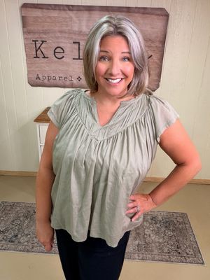 Light Olive Ruffle Sleeve Cotton Blouse