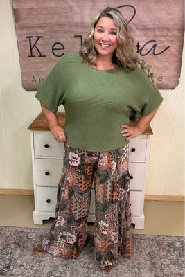 Olive Mixed Floral Wide Leg Pant