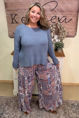 Blue & Rust Paisley Patch Flowy Pants Blue & Rust Paisley Patch Flowy Pants
