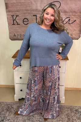 Blue & Rust Paisley Patch Flowy Pants