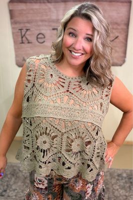 POL One Size Olive Crochet Tank