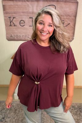 Wine Gathered Knot Accent Tee