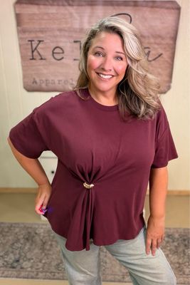 Wine Gathered Knot Accent Tee