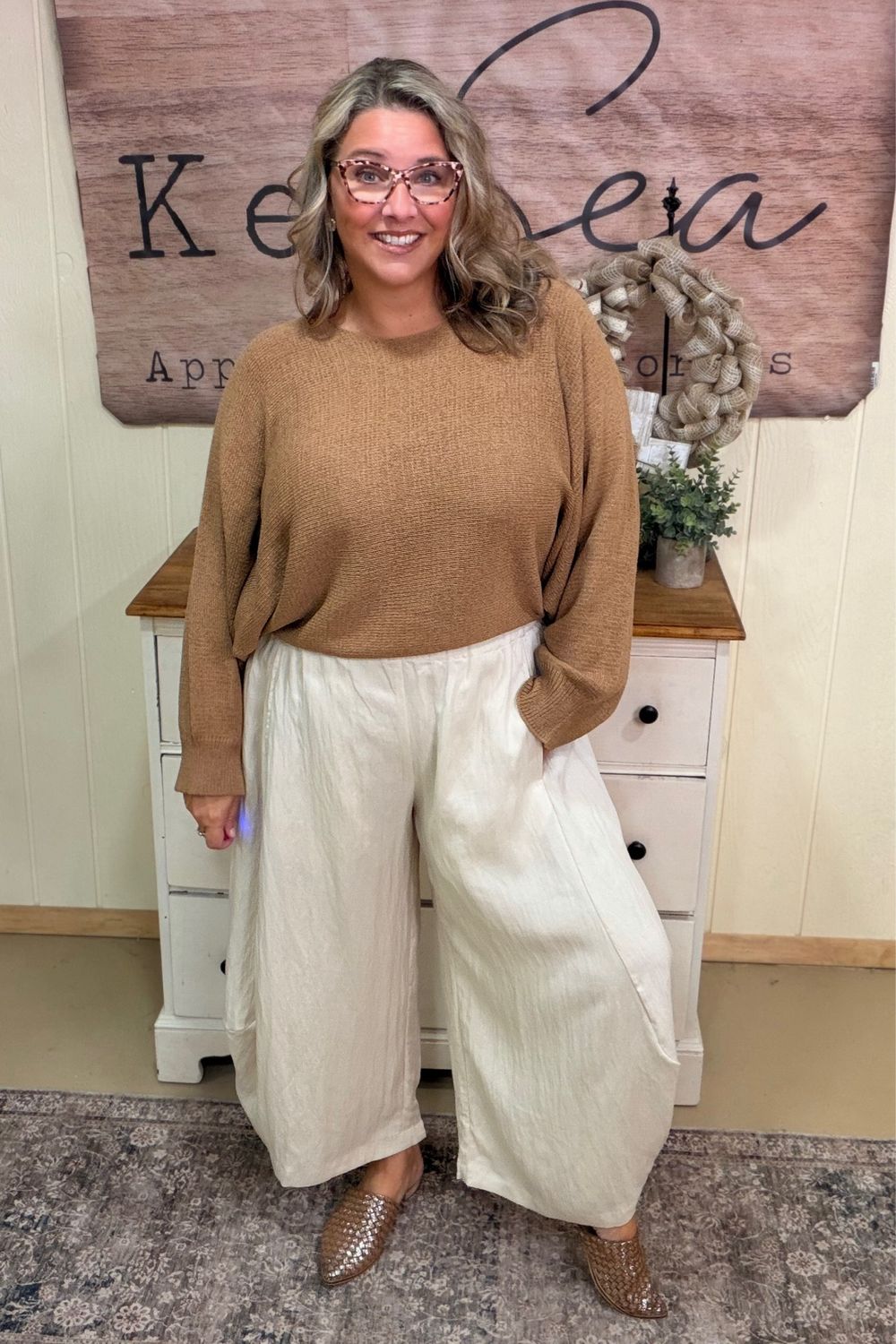 Ecru Wide Barrel Tencel Blend Pants