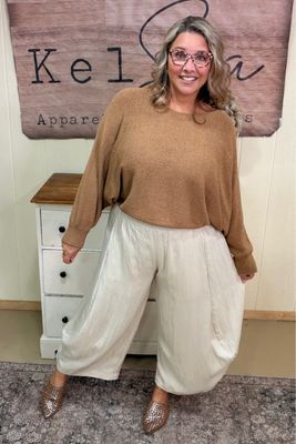 Ecru Wide Barrel Tencel Blend Pants