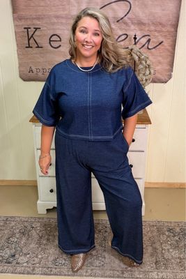 Dark Wash Knit Casual Set