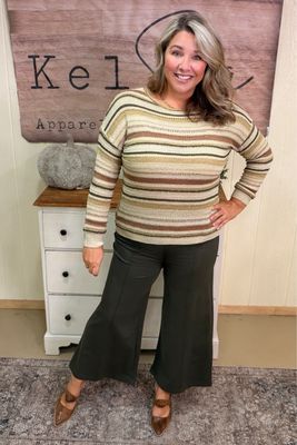 Olive Wideleg Pintuck Ponte Pants