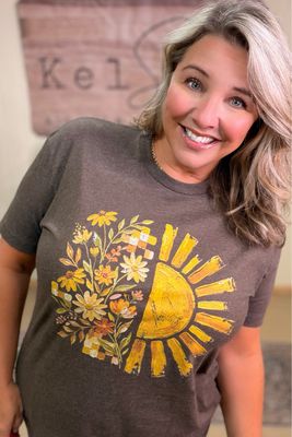 Brown Boho Autumn Sun Graphic Tee