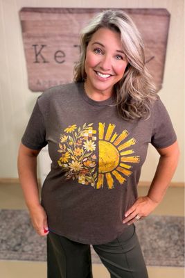 Brown Boho Autumn Sun Graphic Tee