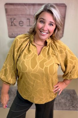 Spicy Mustard Abstract Textured Blouse