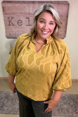 Spicy Mustard Abstract Textured Blouse