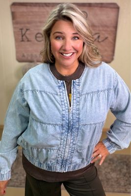 Lightweight Denim Zip Up Shacket