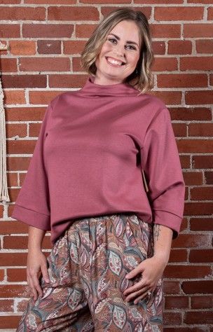 Marsala Scuba Knit Mock Neck Top
