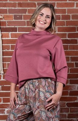 Marsala Scuba Knit Mock Neck Top