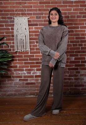 Chocolate Acid Washed Ribbed Pullover