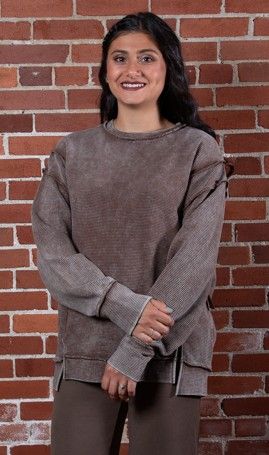 Chocolate Acid Washed Ribbed Pullover