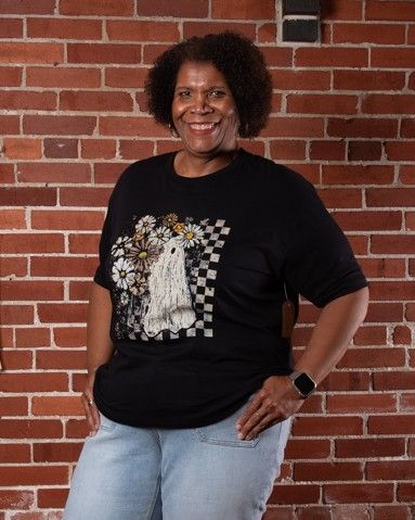 Black Peek-a-boo Ghost Floral Tee