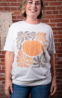 Heather Grey Retro Pumpkin Graphic Tee