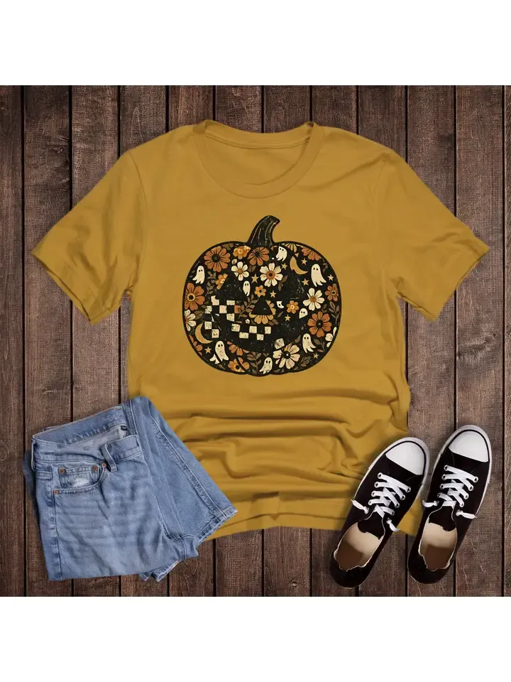 Mustard Jack-o-lantern Boho Floral Tee