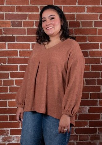 Clay Soft Puckered V-neck Pullover