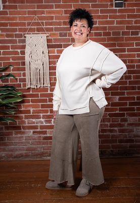 Cream Acid Washed Ribbed Pullover