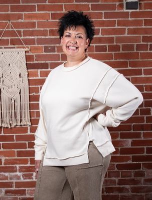 Cream Acid Washed Ribbed Pullover Cream Acid Washed Ribbed Pullover