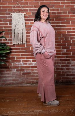 Winter Rose Acid Washed Ribbed Pullover