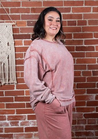 Winter Rose Acid Washed Ribbed Pullover